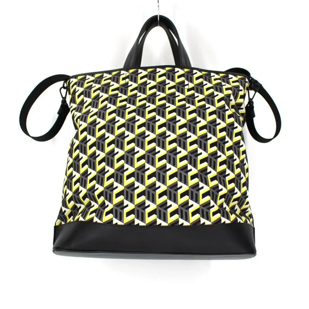MCM Large Cubic Tote Bag Yellow Monogram Black Leather Trim Shoulder Crossbody